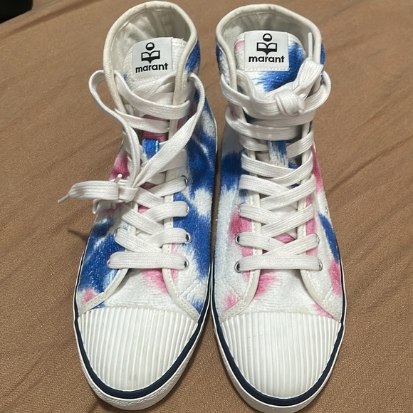 ISABEL MARANT BLUE/PINK MULTIPRINT HIGH TOP SNEAKERS - Picture 8 of 10